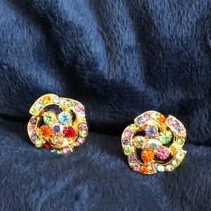 Multicolored Stoned gold toned earrings